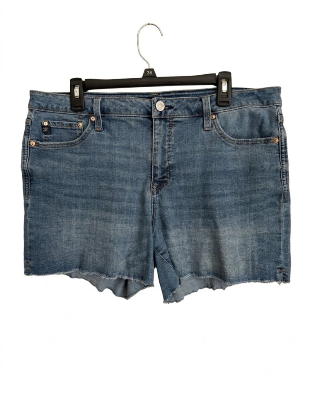 Denim Cutoff Jean Shorts Raw Frayed Hem Stretch Mid Rise Seven7 Womens 14 Blue